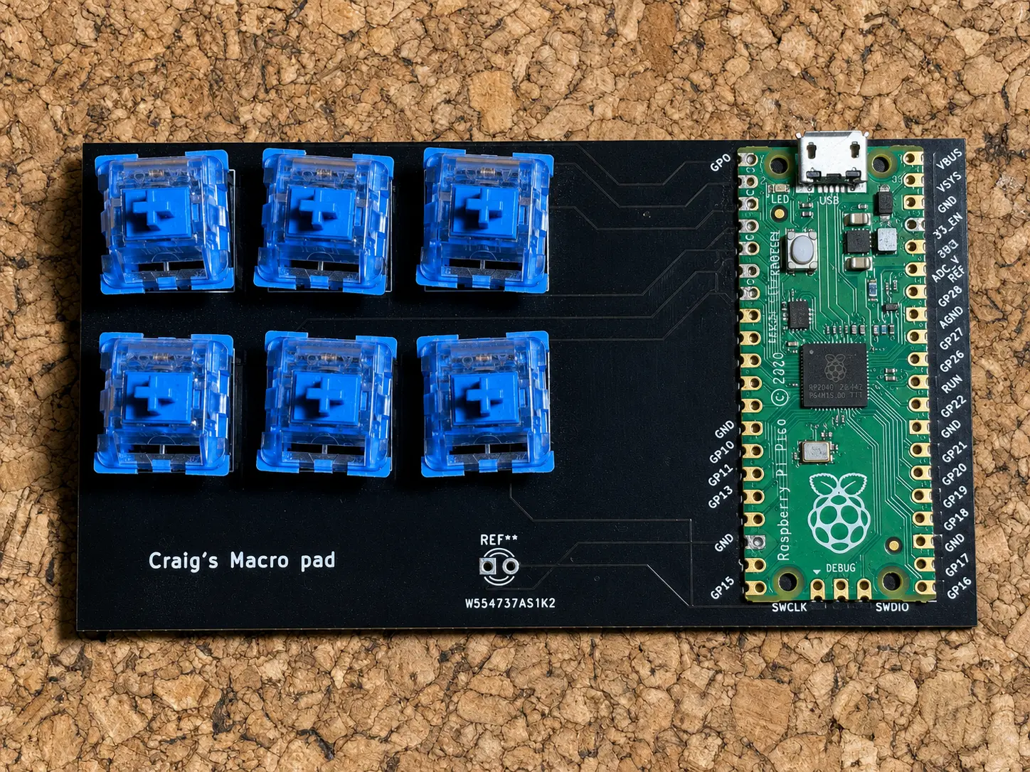 CAD Macro Pad — Assembled macro pad with Raspberry Pi Pico and custom PCB